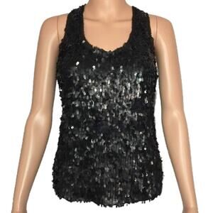Guess by Marciano Fringe Sequins Tank Top size XS Dark Gray Flapper Style